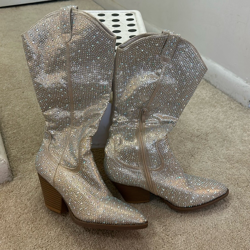 Made To Sparkle Rhinestone Cowboy Boots, Rose Gold